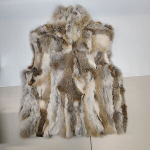 Adrienne Landau Real Rabbit Fur Vest Pieced Pattern Neutral Size S